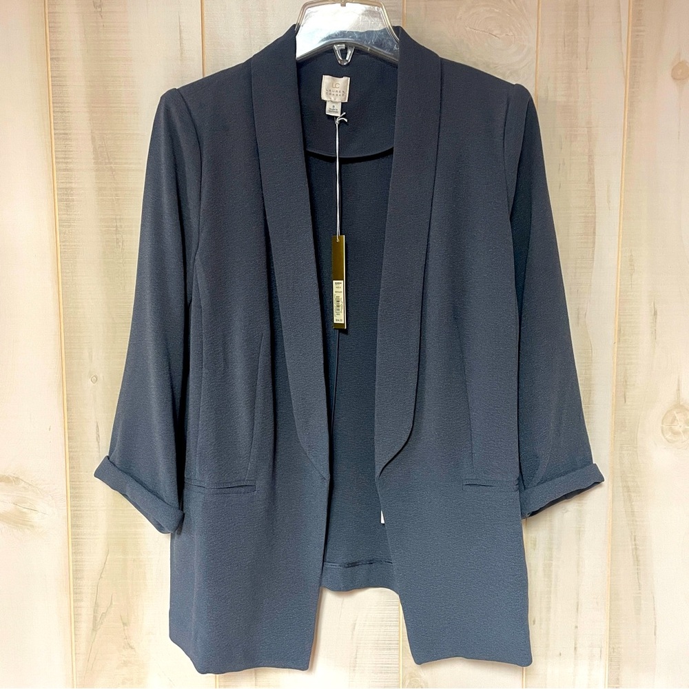 NWT Lauren Conrad Gray Crepe Open Shawl Collar Blazer Sz 8